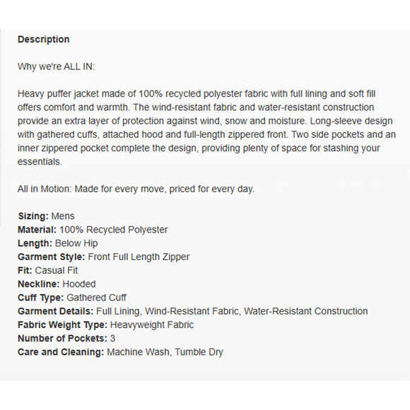 NWT Men's Heavy Puffer Jacket - All in Motion Red Orange X-Large NWT Reg $68 - Picture 5 of 12